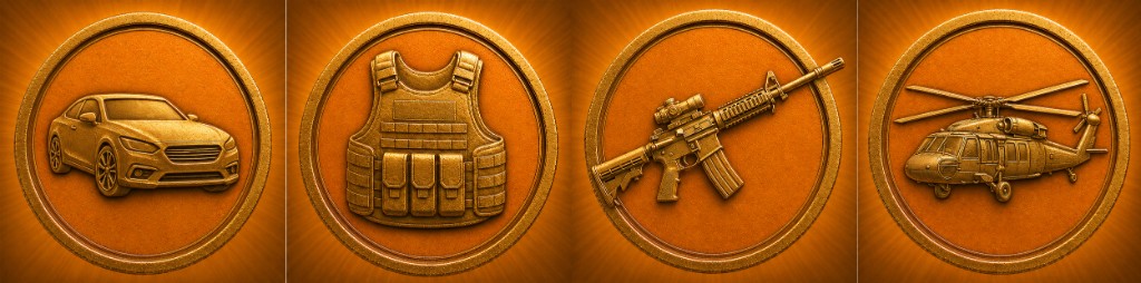Moedas de troca: Carros, Equips, Armas e Heli